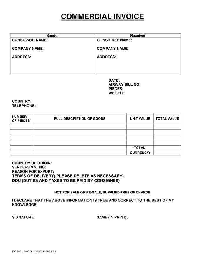 Figure 12 Commercial invoice example