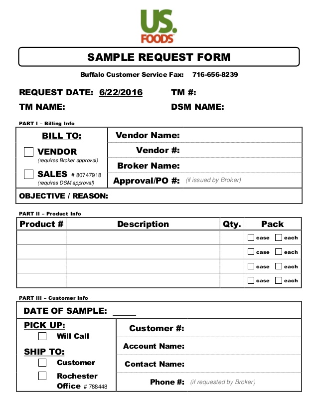 Figure 20 Sample product request form