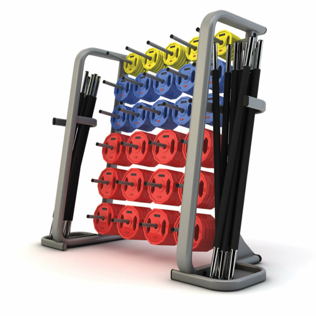 Commercial Barbell Set 5 Figure 12 Rack example for storing coloured barbell sets