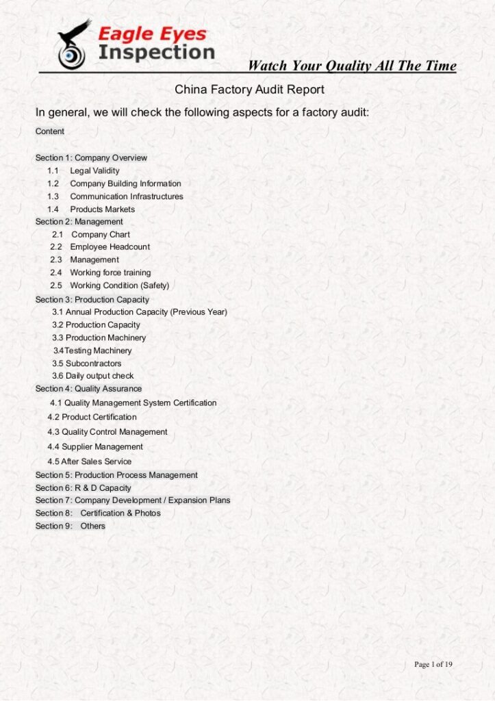 The Definitive FAQ Guide 28 Figure 17 Factory audit report sample for a Chinese factory